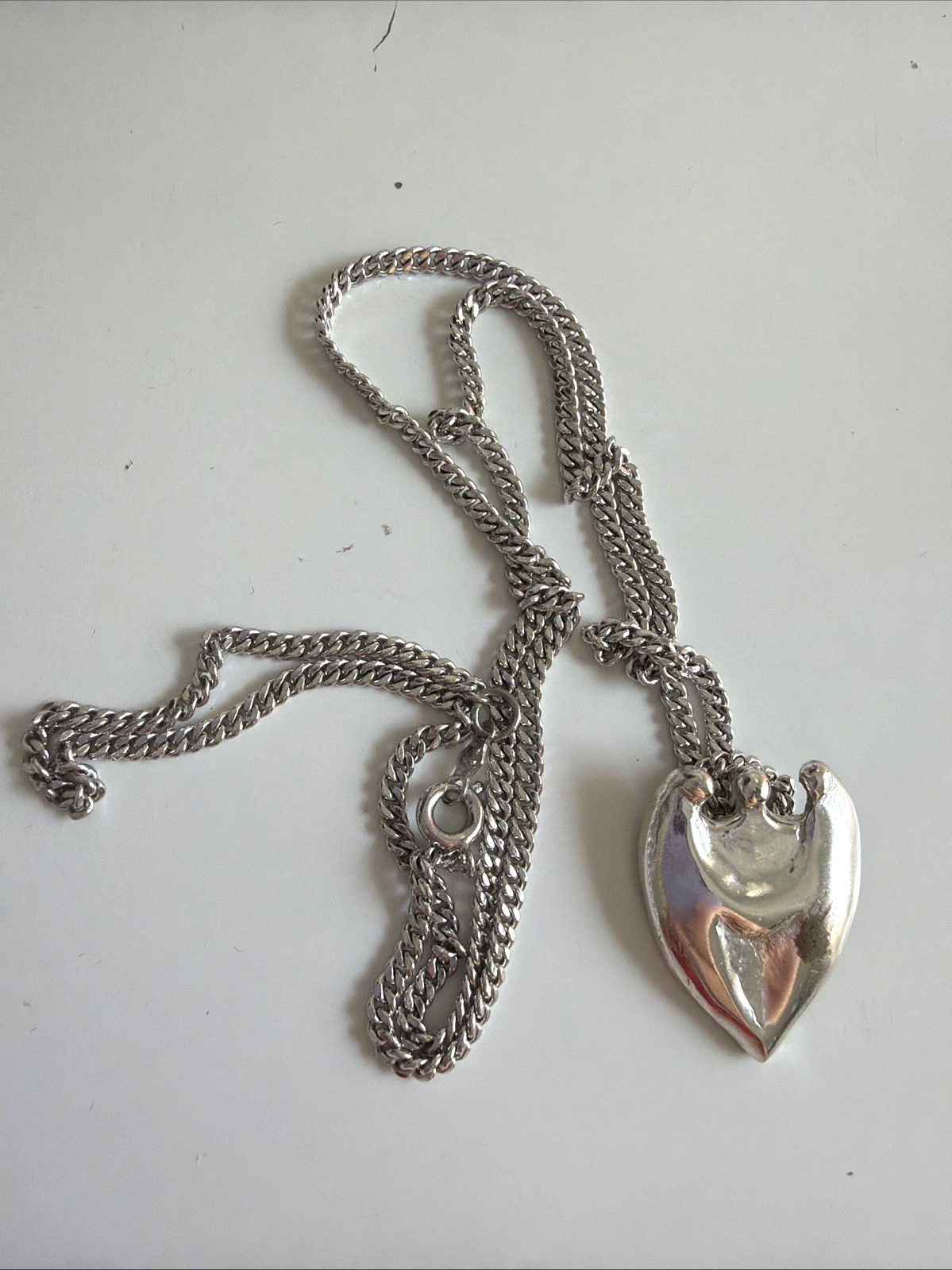 Vintage Heart 3 People Person Silver Charm Necklace Chain Jewelry Lela Angel CIN