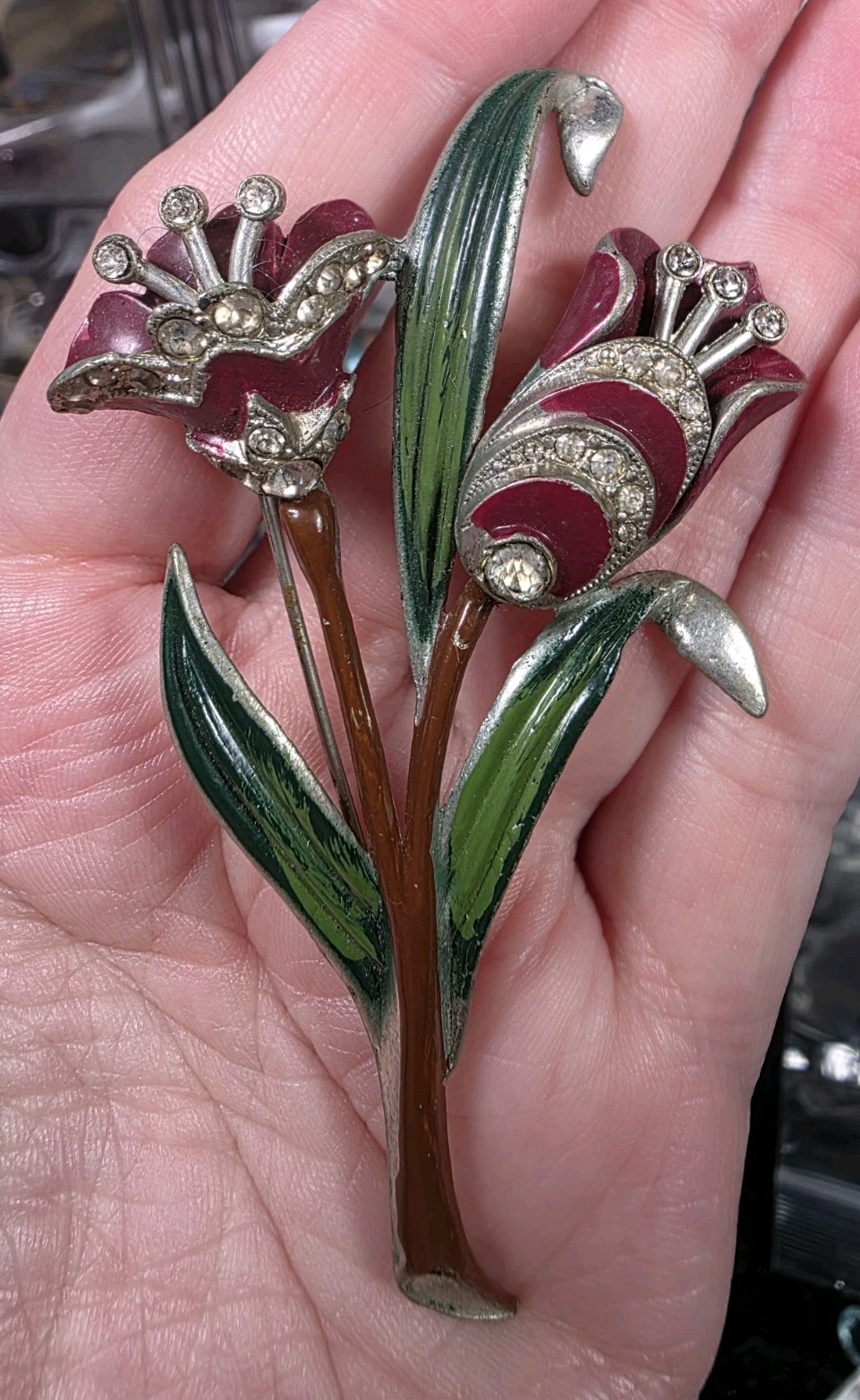 Gorgeous deco pot metal floral brooch POSSIBLY Coro ?