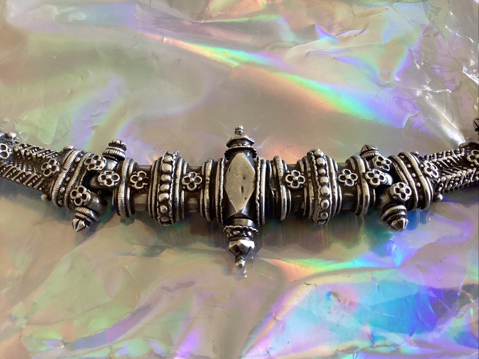 Vintage Heavy Silver Detailed Asian Indian Necklace Toggle Closure 186 Grams