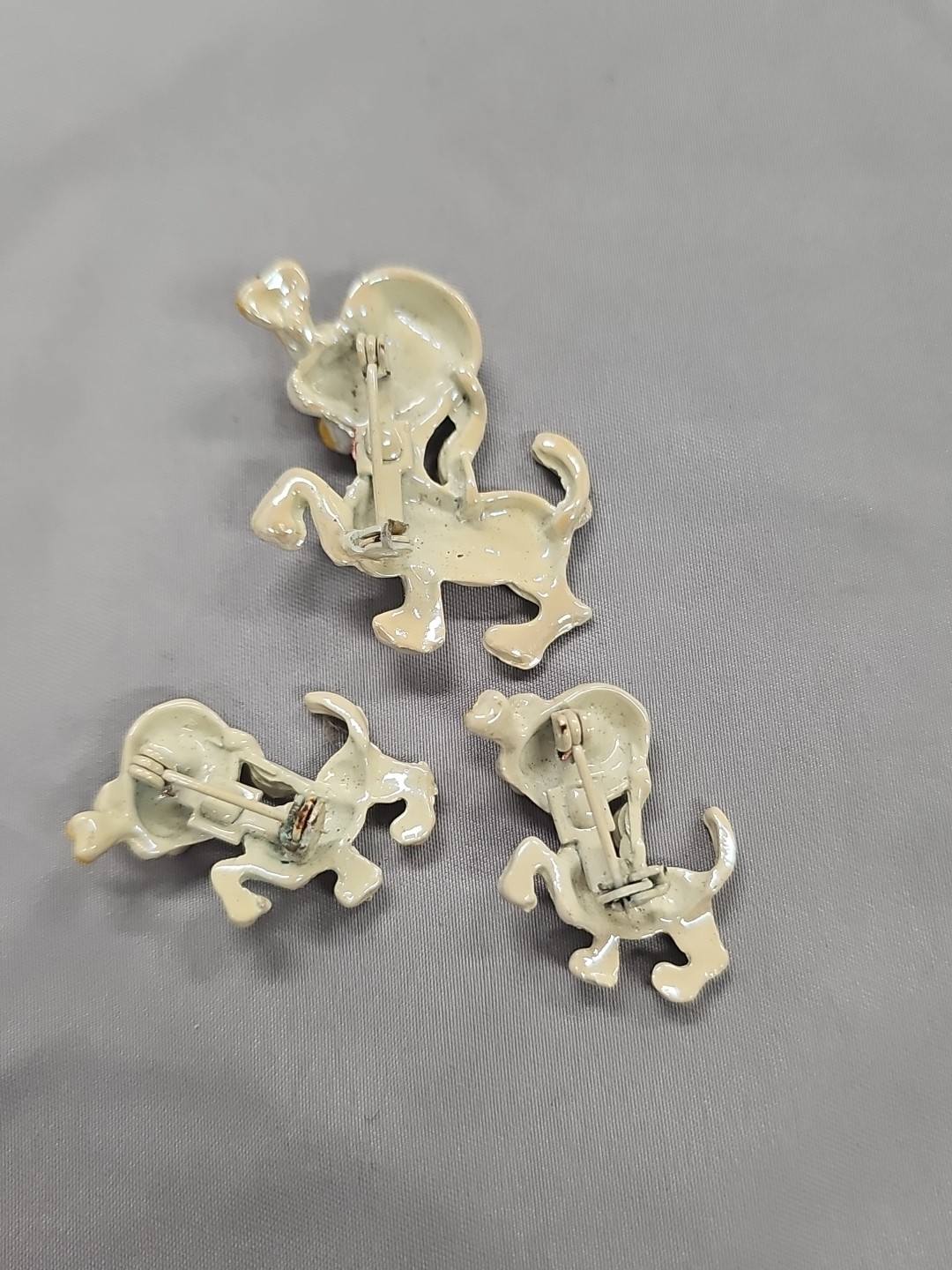 Vintage Enamel Scatter Pins Puppy Dogs With Yellow Bone Brooch