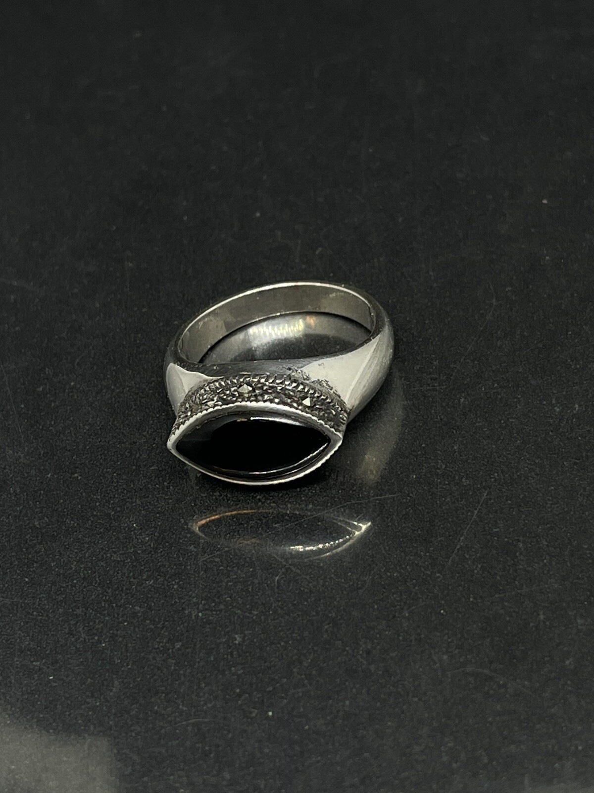 Vintage Signed CW Sterling Silver 925 Black Onyx Marcasites 6 Ring 4.38g