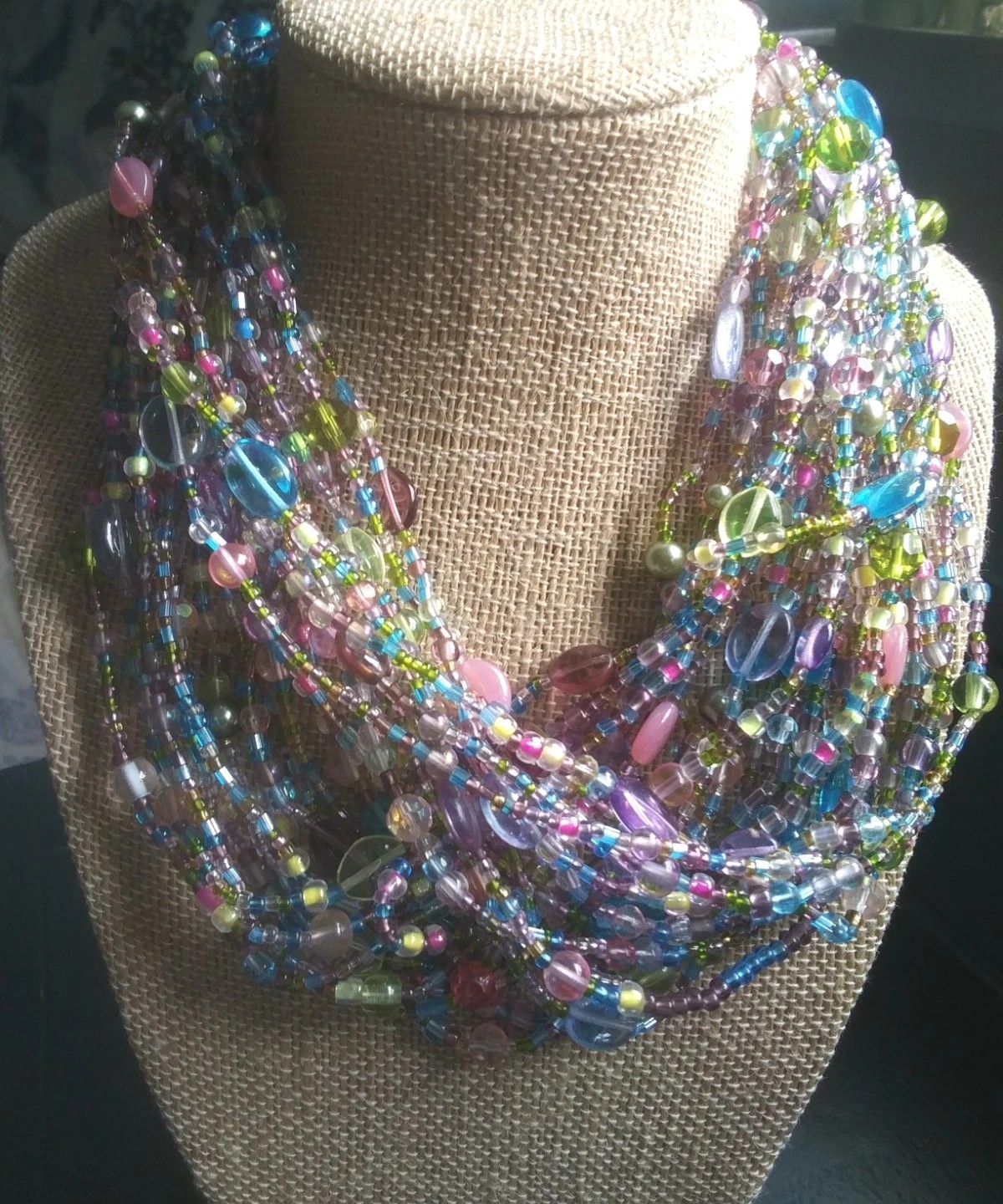 Vintage 80’s Joan Rivers Pastel Glass Multi Strand/Color Torsade Necklace. J1026