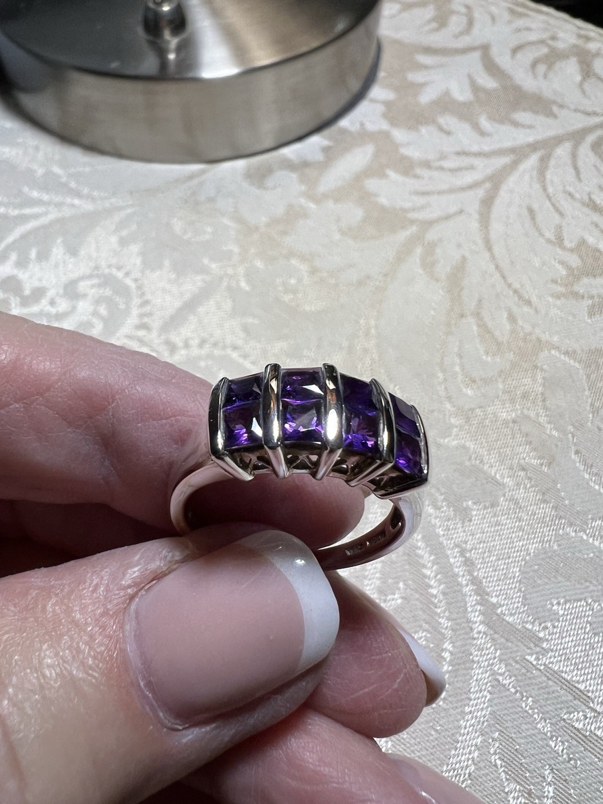 Sterling Silver Vintage Ring Amethyst, Size 9, Approximately 2 carats