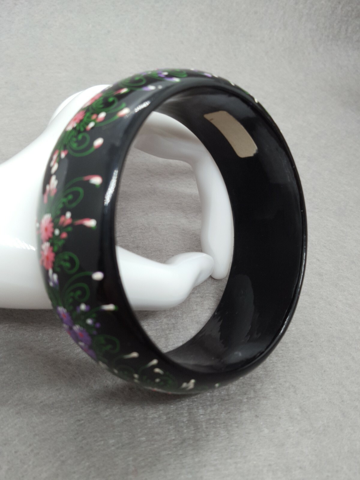 Vintage white purple green Floral Wood Painted 8.6″ Cuff Bracelet 2179
