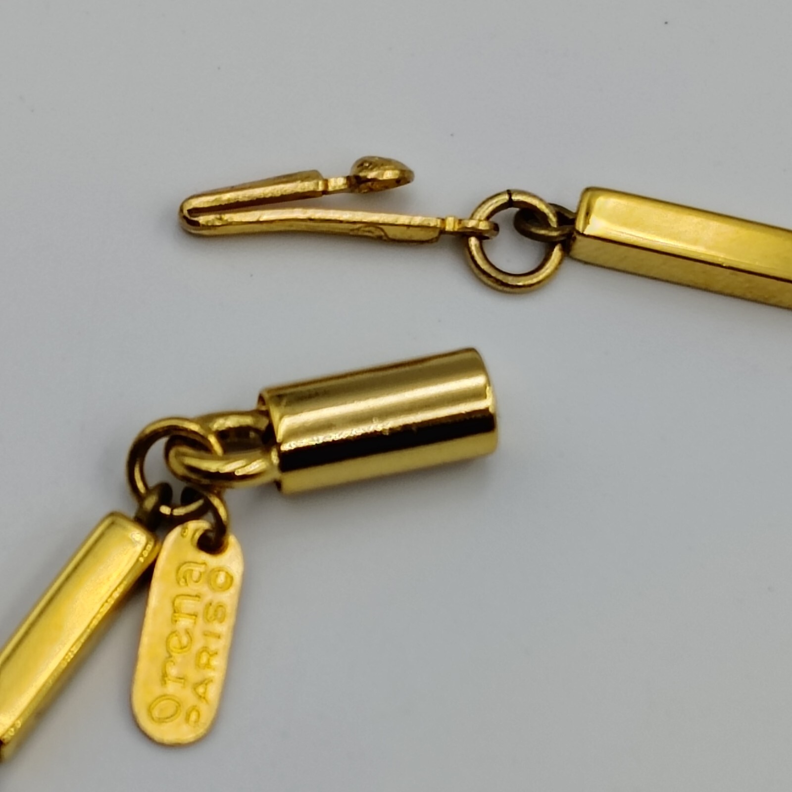 Vintage Orena Paris Gold Tone Enamoring Geometric Station Long Necklace