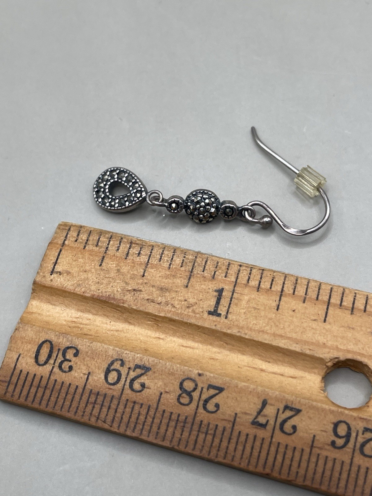 Vintage Sterling Silver 925 Marcasites Hook Pierced Dangle 1.4” Earrings
