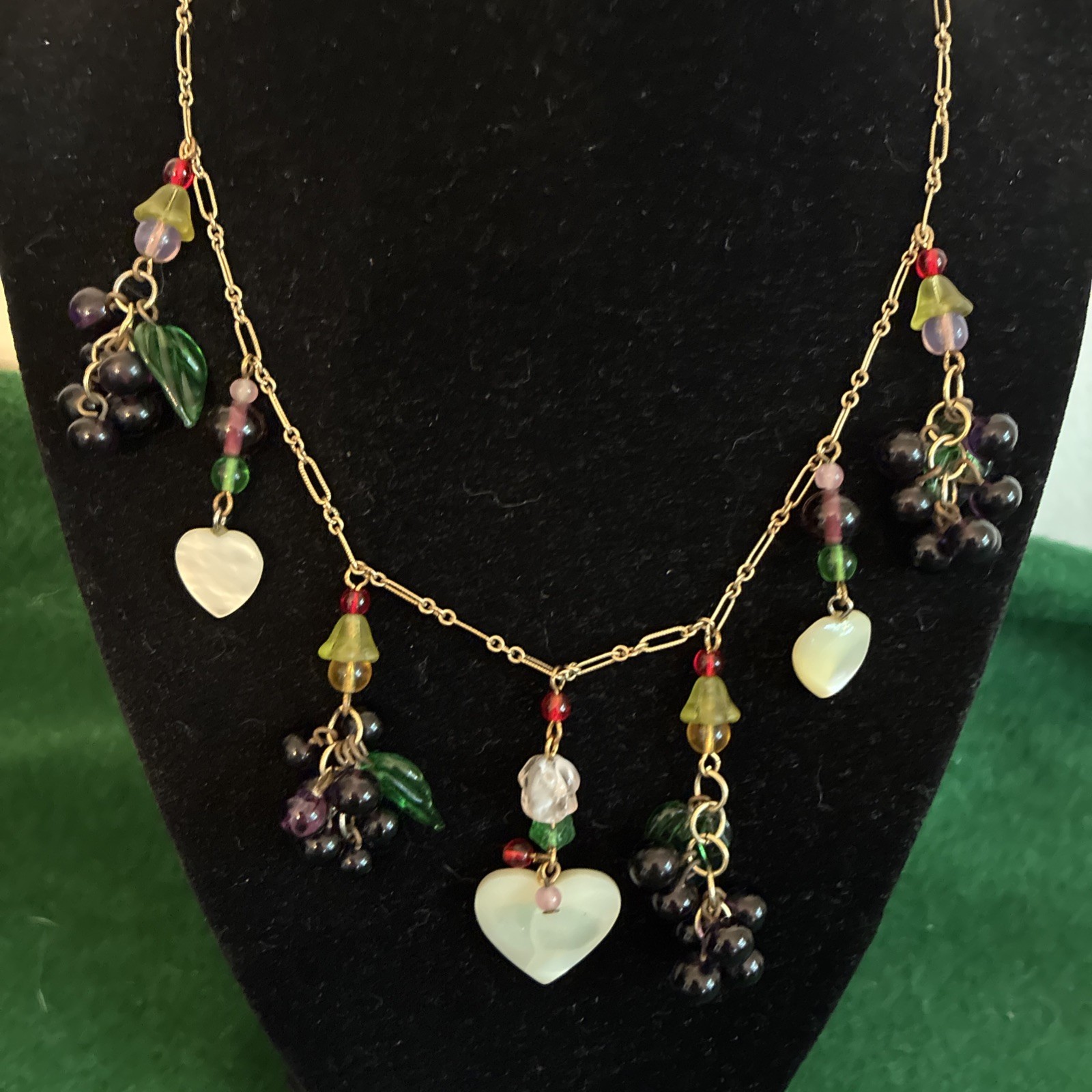 Vintage Hand Crafted Amazing Heart & Grape Cluster Dangle Necklace & Earrings