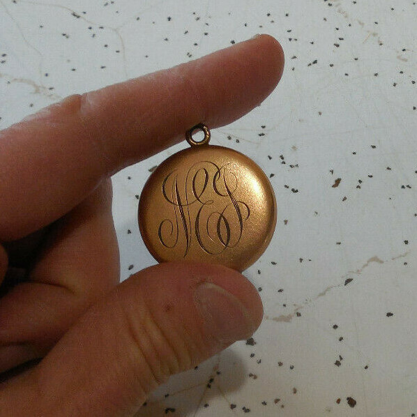 Antique Victorian Locket Rose Gold? Initials N E J Woman’s Photo Inside F & C