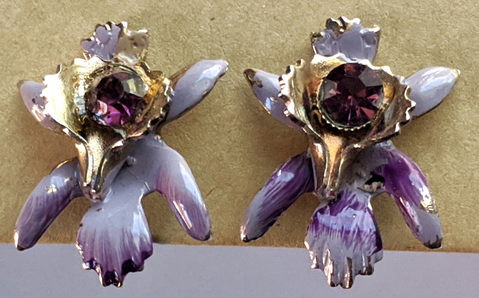 Vintage Orchid with Purple Stone Screwback Earrings – Free Shipping