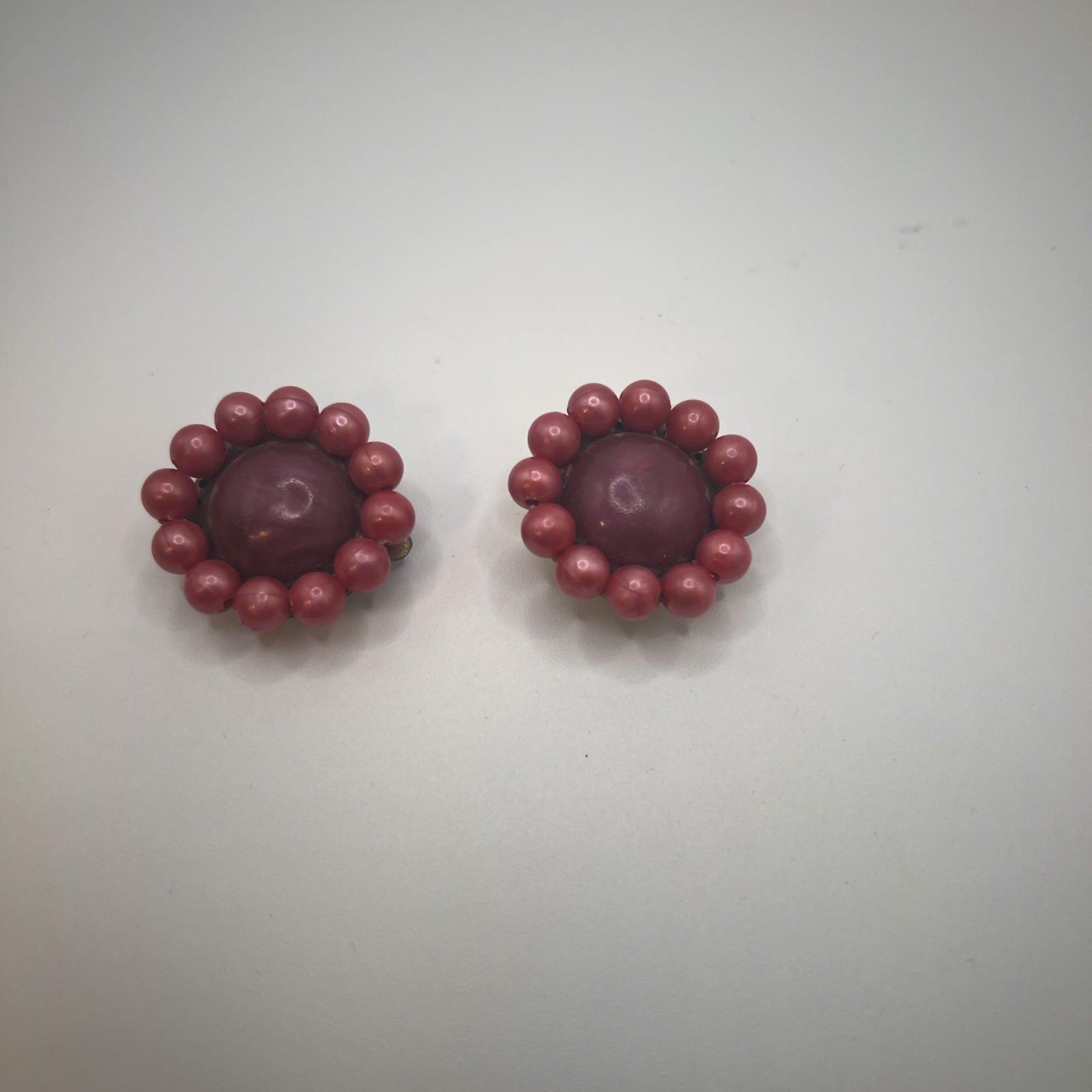 Vintage W.Germany 1950s, Fuschia, Pink Floral Round Clip-on Earrings