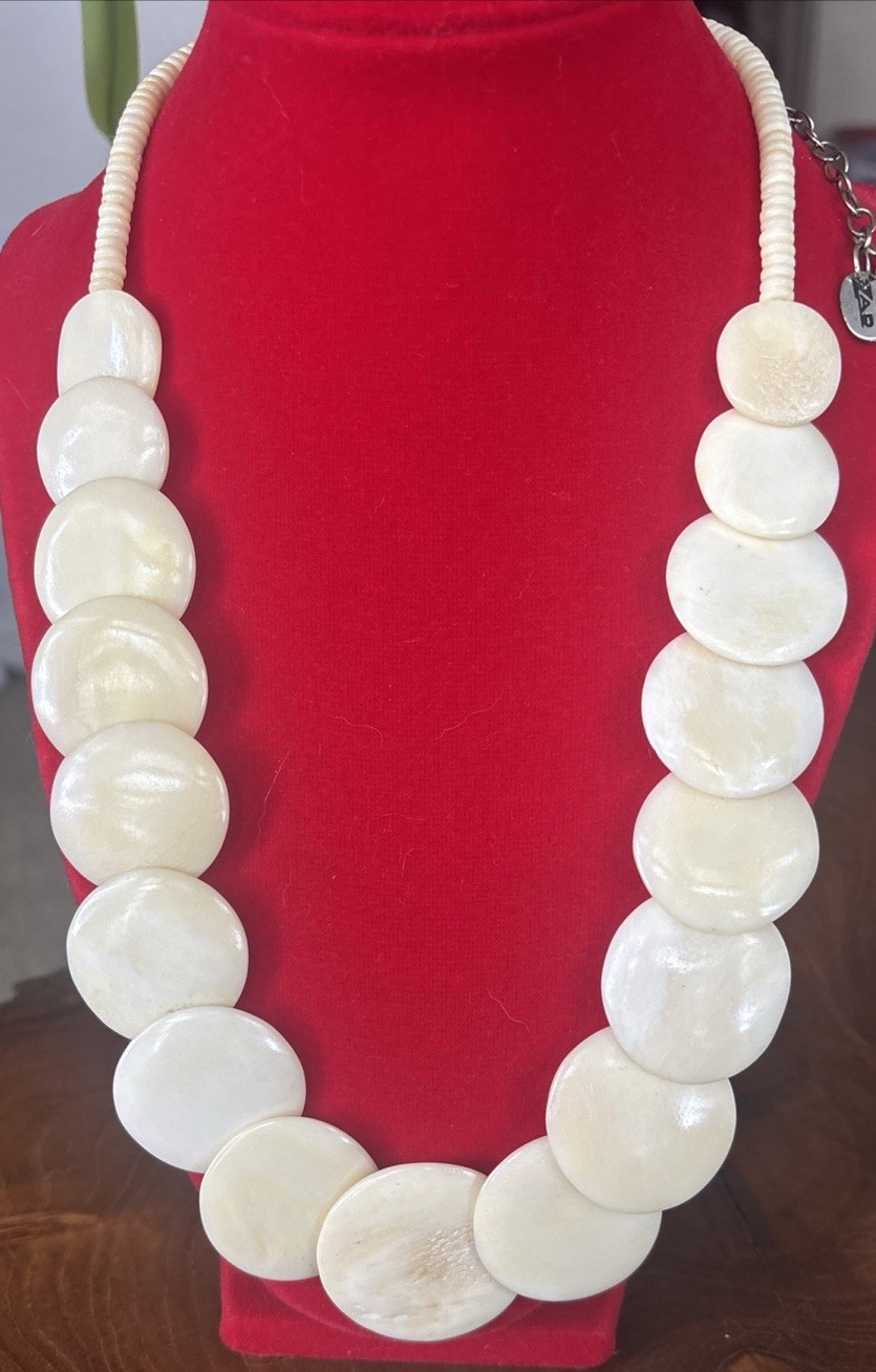Vintage Signed ZAD Boho Bovine Bone Disc Necklace Up To 25”