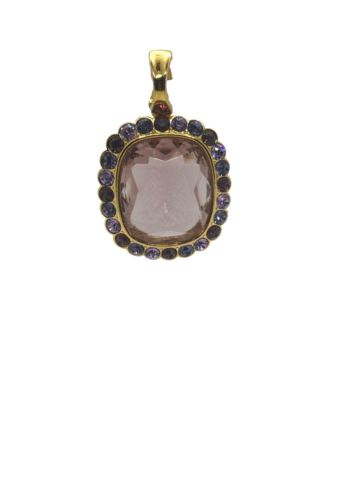 Joan Rivers Gold Plated Pink Cushion Crystal Pendant Purple Blue Halo Enhancer