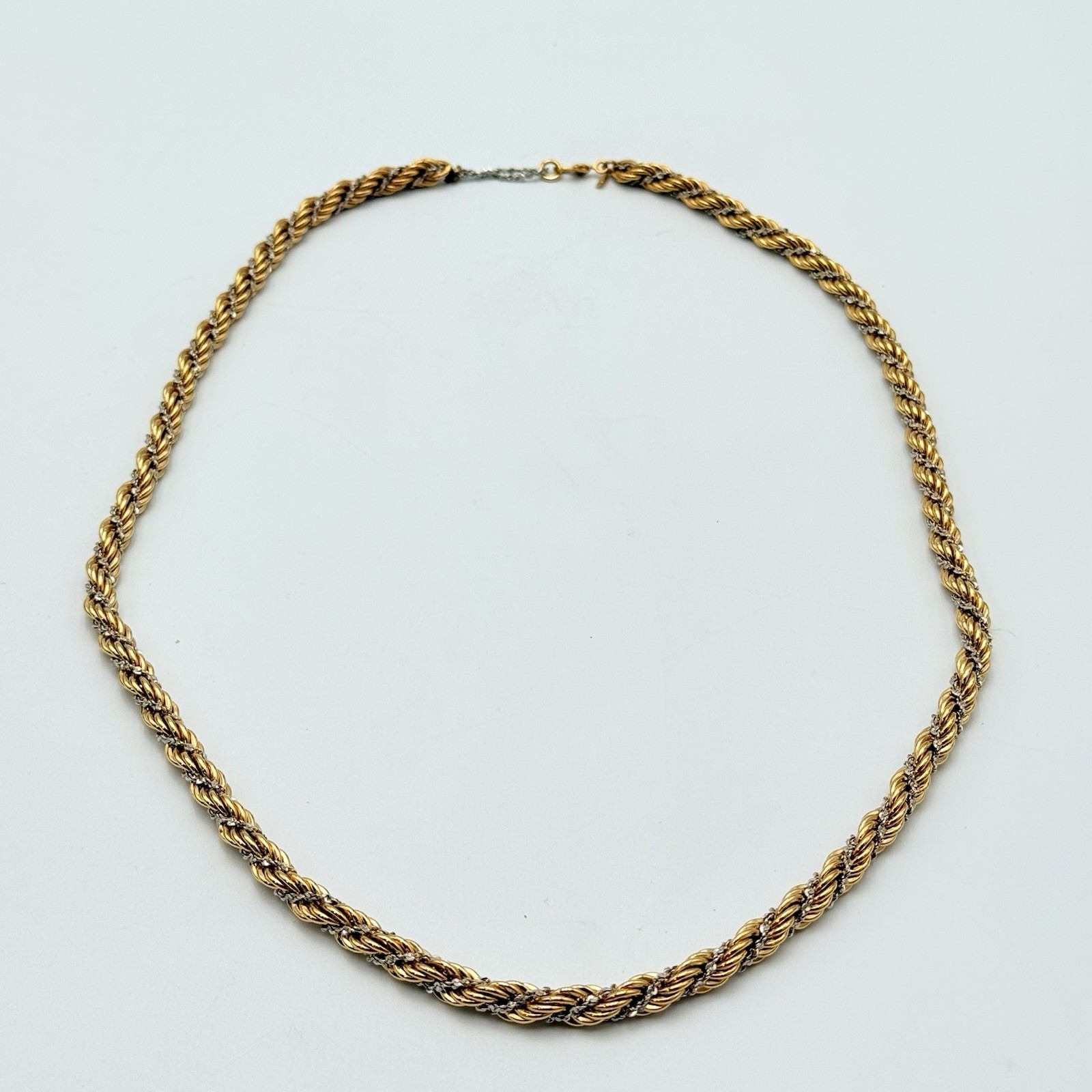 Vintage Monet Necklace Gold Tone Rope With Entwined Silver Tone Chain 23”