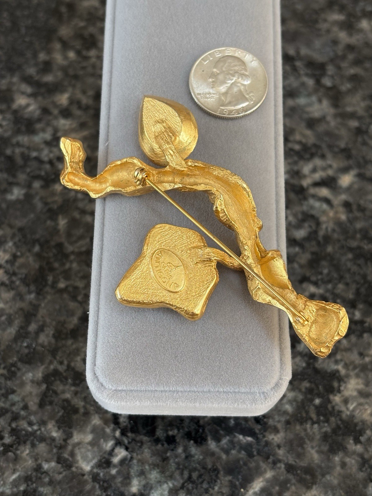 Vintage Antigona Paris Large Gold Plated Tree Branch Leaf Nature Brooch 3.75”