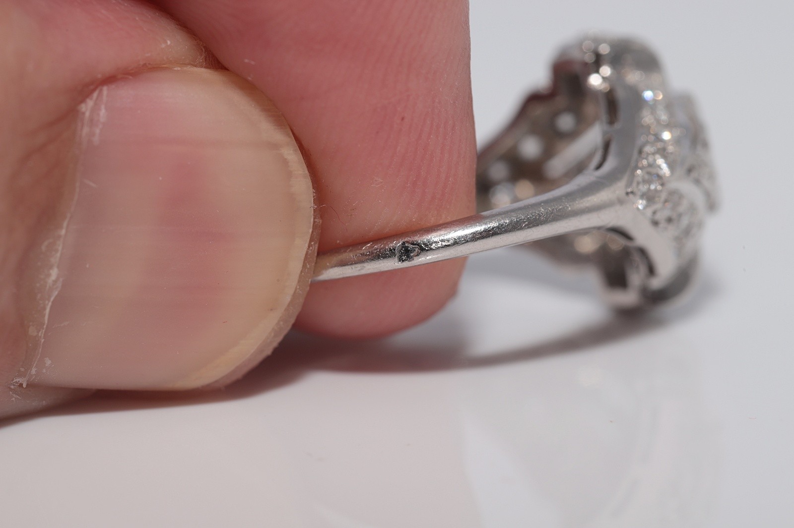 Antique Circa 1920s Handcrafted Art Deco Platinum Natural Diamond Ring