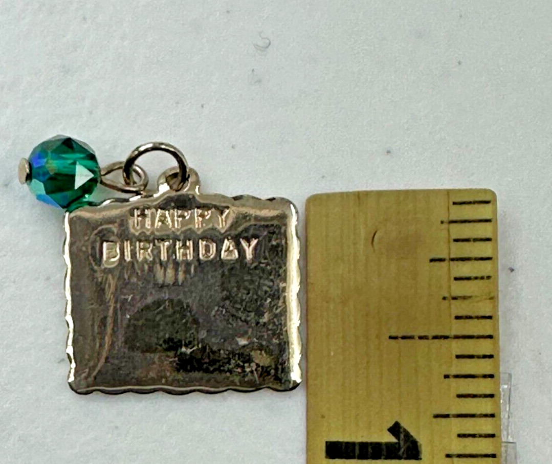 Happy Birthday May Green Birthstone Silver Tone Plaque Hanging Charm Pendant