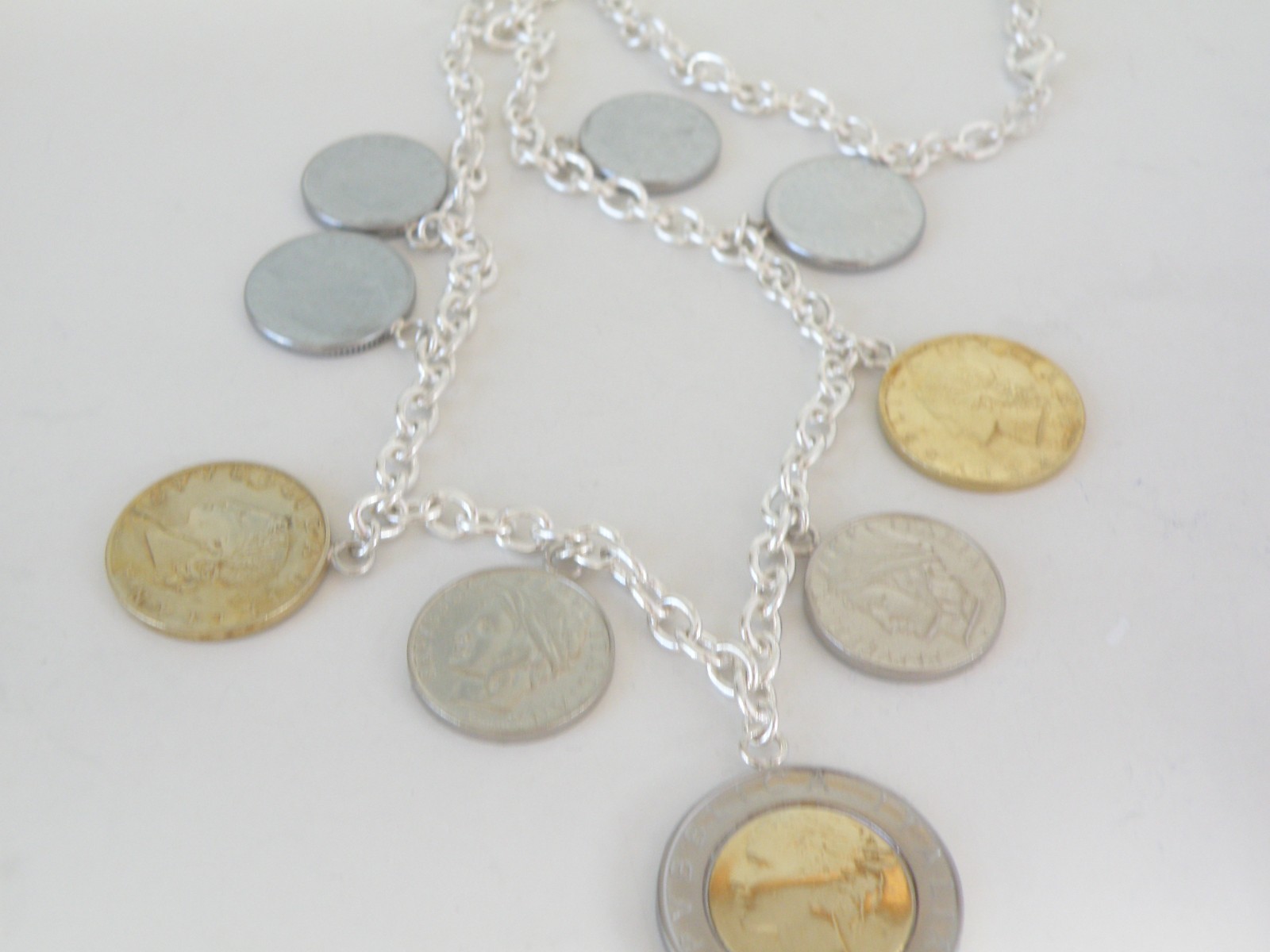 Milor Italy Sterling Silver 925 Italian Coin Charm Rolo Link Heavy Necklace 20″