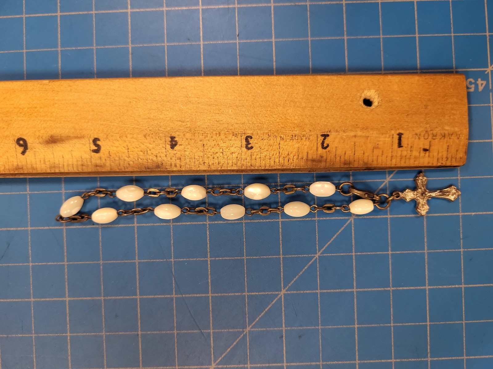 Vintage Jerusalem Rosary Bracelet Cross Crucifix White Oval Beads Religious Gift