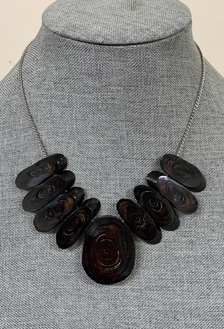 Vintage Sliced Black Coral Chain Necklace