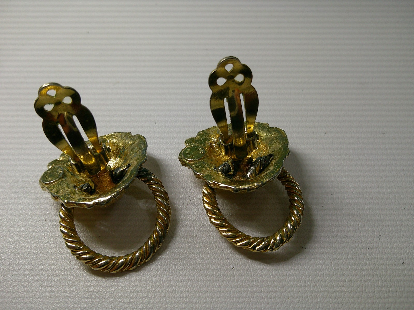 Vtg 80’s Gay Boyer Lion Head Door Knocker Earrings Clip-On, Rope Circle