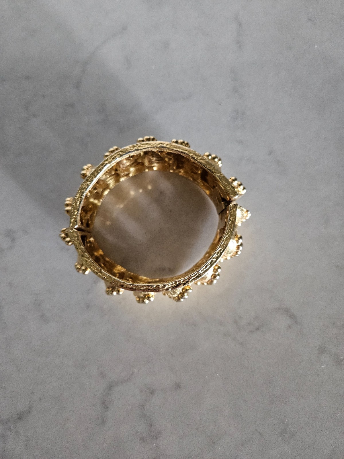 RARE AND VINTAGE KENNETH LANE GOLD BEADED SWIRLS HINGED CUFF BRACELET