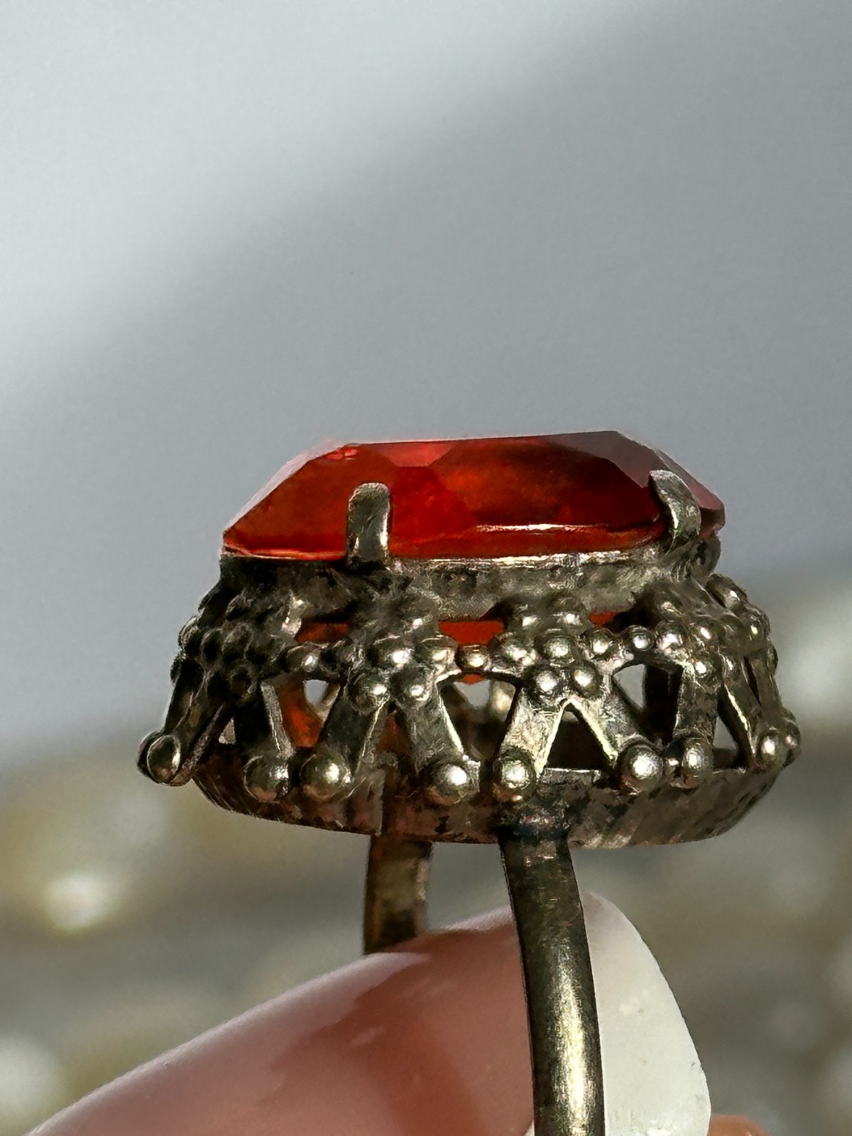 vintage woman RING soviet SILVER 875 star “Sudarushka” girl openwork crown USSR