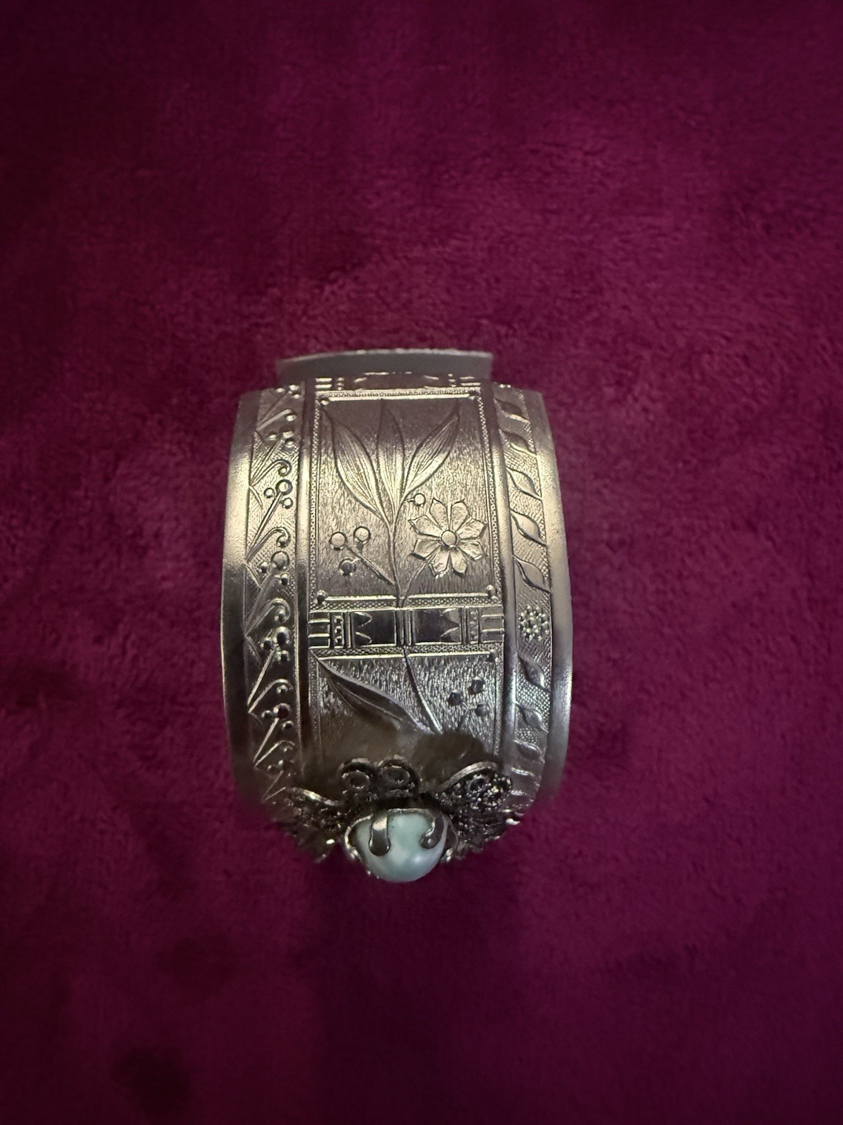 VTG Silver Tone Floral Cluster Turquoise Bracelet Southwestern ~ Beautiful