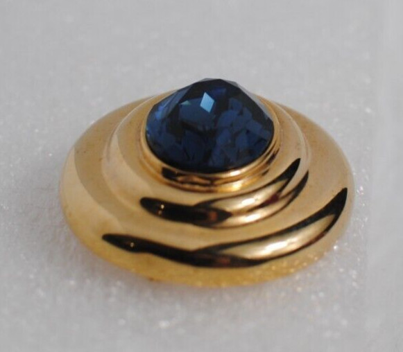 Vintage Oval Blue Glass Color Glass Gold Tone Brooch Pin 1 3/4 in. x 2 in.