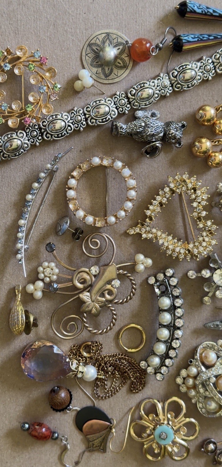 Wear Repair Repurpose Vintage Jewelry Lot ~ Brooch Pin Earring Clip ~ Rhinestone
