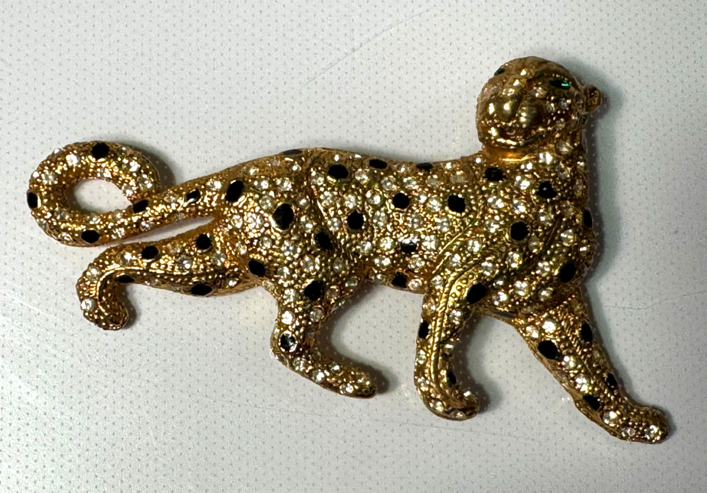 LARGE PANTHER BROOCH PIN GOLD TONE RHINESTONES BIG CAT BLUETTE FRANCE STYLE 4″