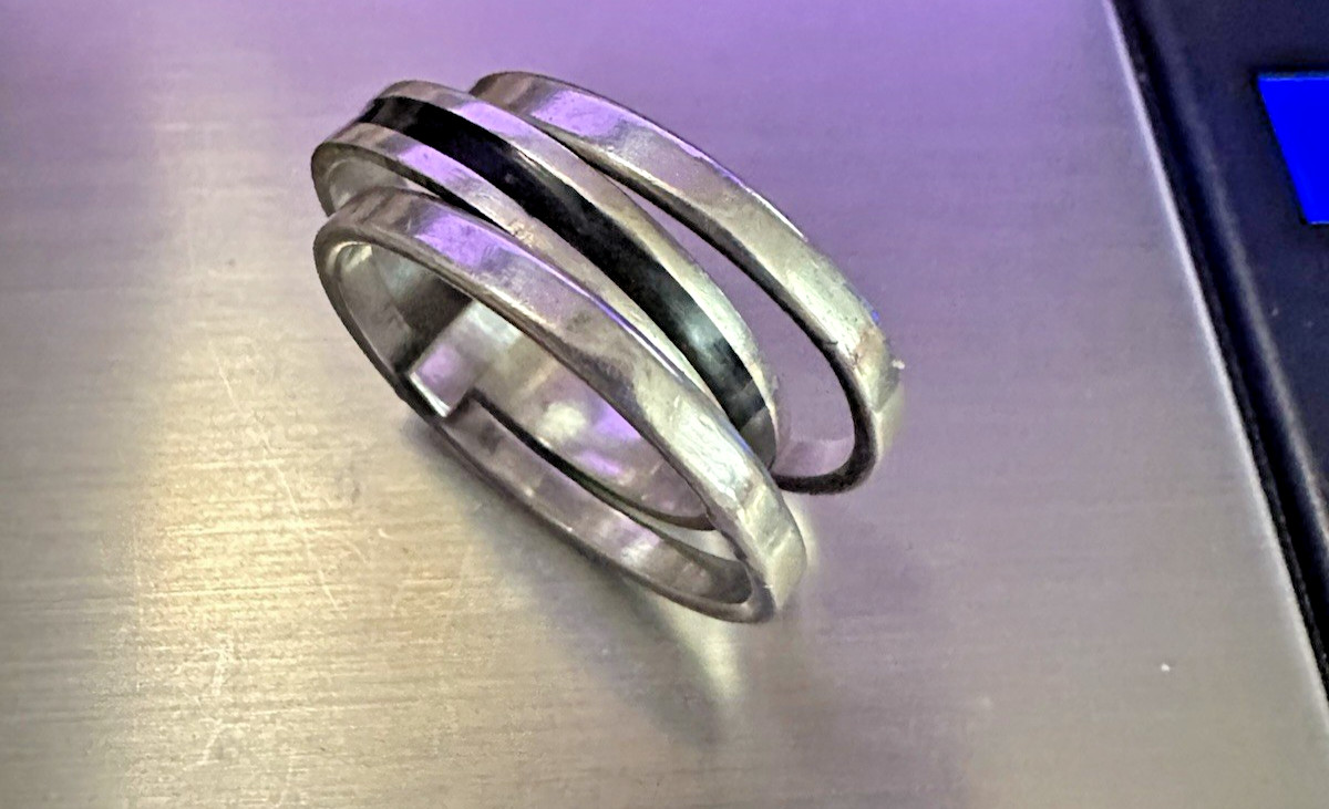 Sleek Modernist 3 Band Unisex Stack Ring 1 Cm wide Sterling Silver Size 11, 8 gr