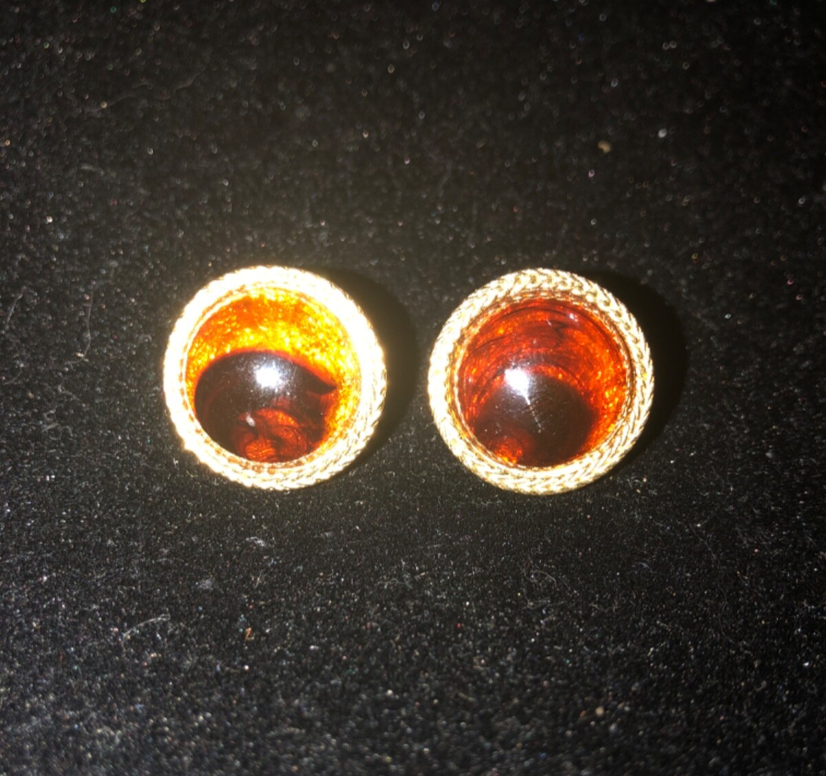 Liz Claiborne Gold Tone Earrings with Brown Cabochon Center