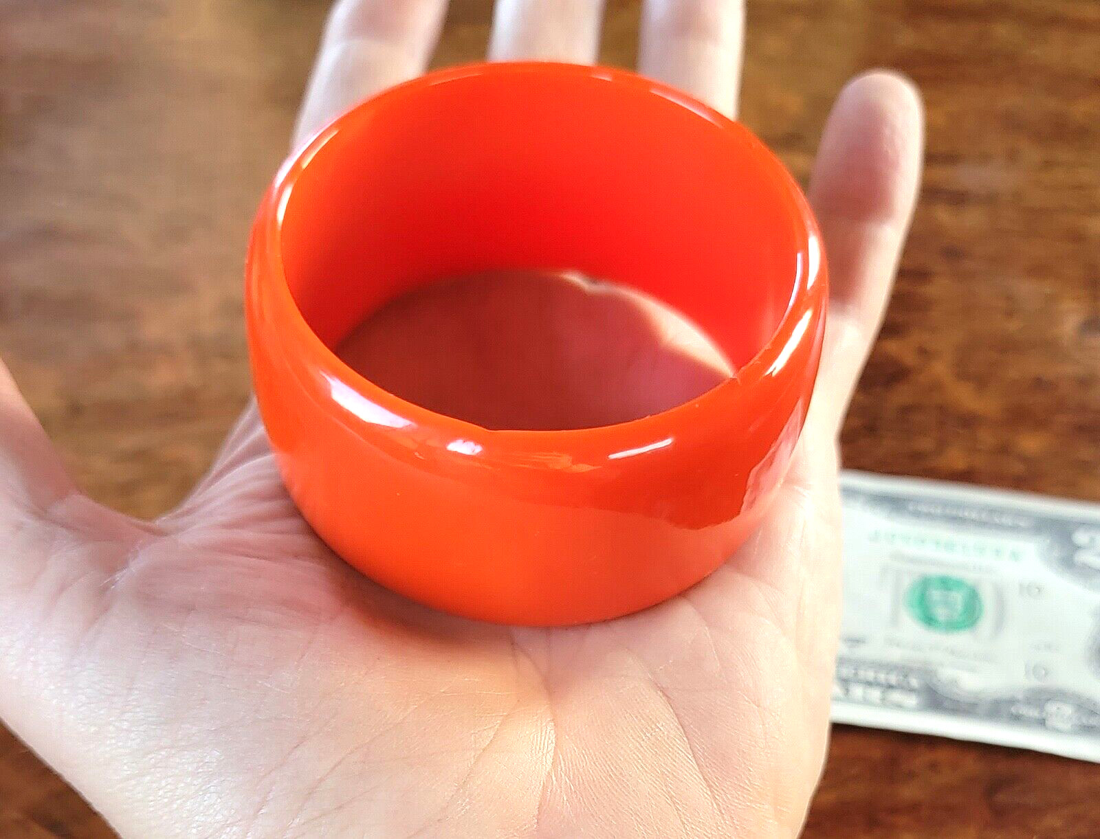 Vintage BAKELITE Bangle – Orange – Almost 1 1/2″ Wide
