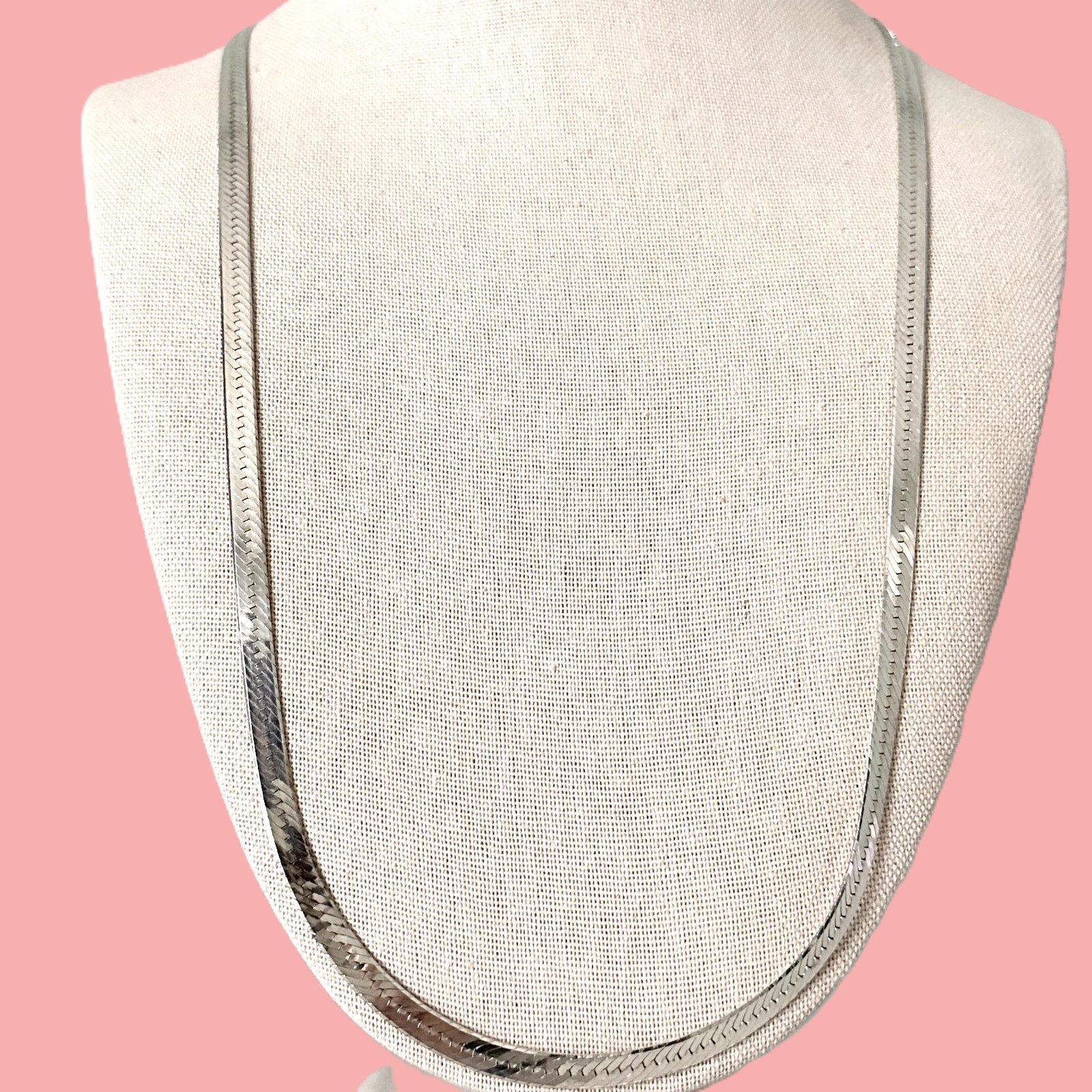 Vintage Italy 925 Sterling Silver Long Herringbone Chain Necklace 20″ X 1/4″