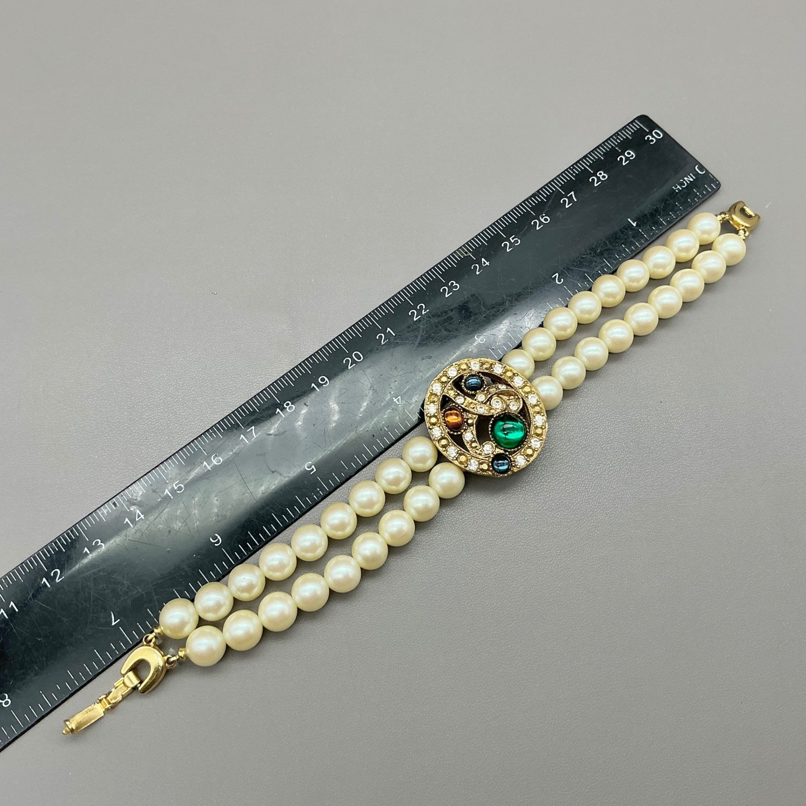 Richelieu Jewelry Set Women Cream Faux Pearl Cabochon Rhinestone Vintage 16 Inch