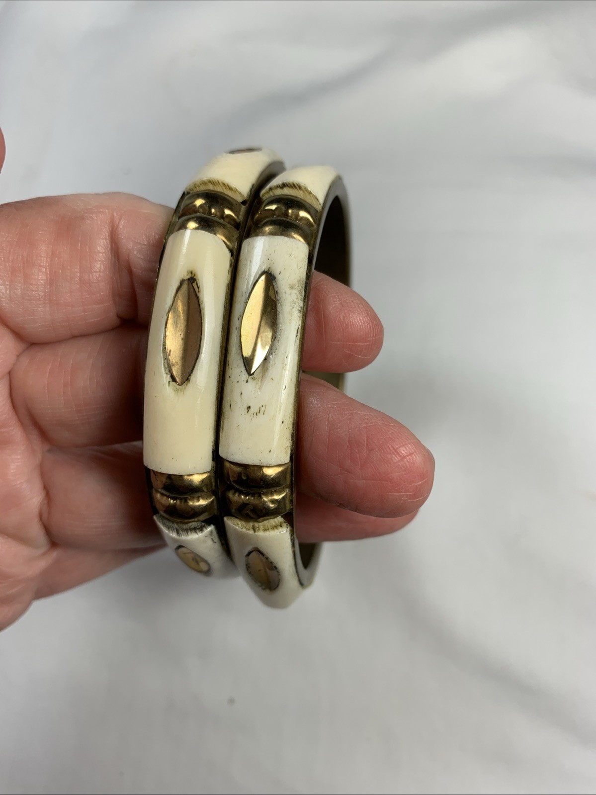 2 Vtg Bone & Brass Bangle Bracelet Moroccan Berber – Handcrafted Ethnic Tribal