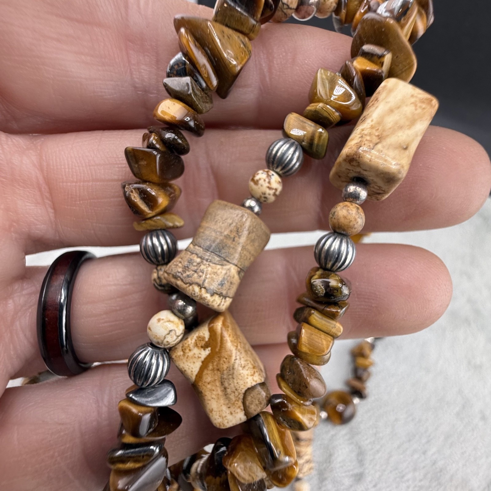Vintage Carolyn Pollack Tigers Eye Necklace Relios Bracelet Set 34” 7”