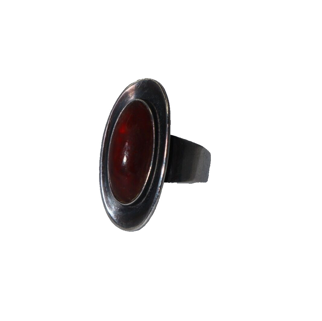 N.E. From – Denmark. Sterling Silver Ring with Amber. 1960s