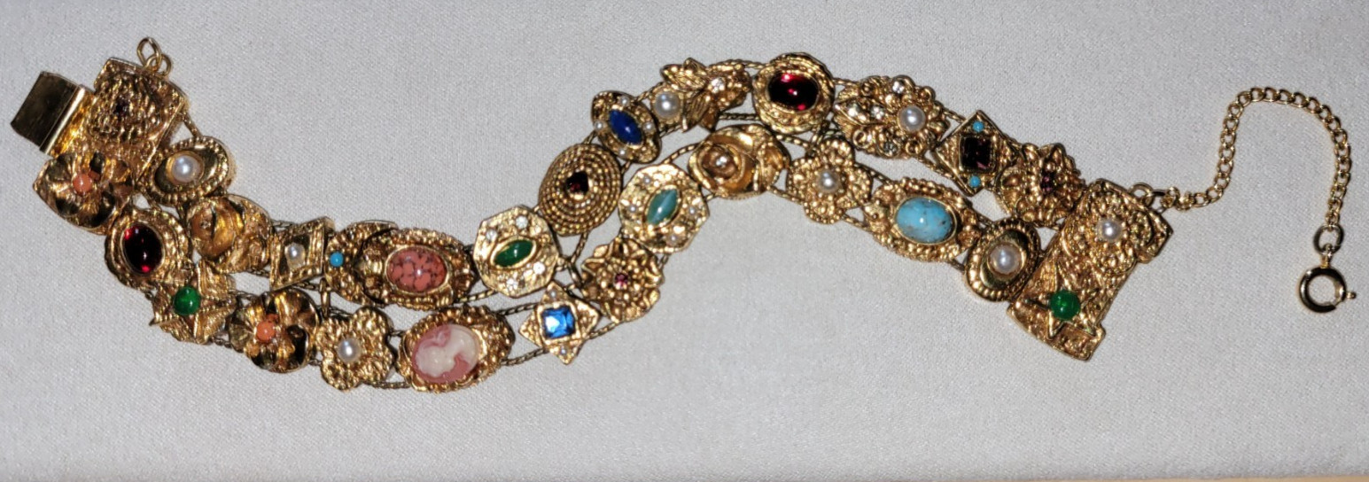 Vintage Goldette Double Row Slide Bracelet Charms