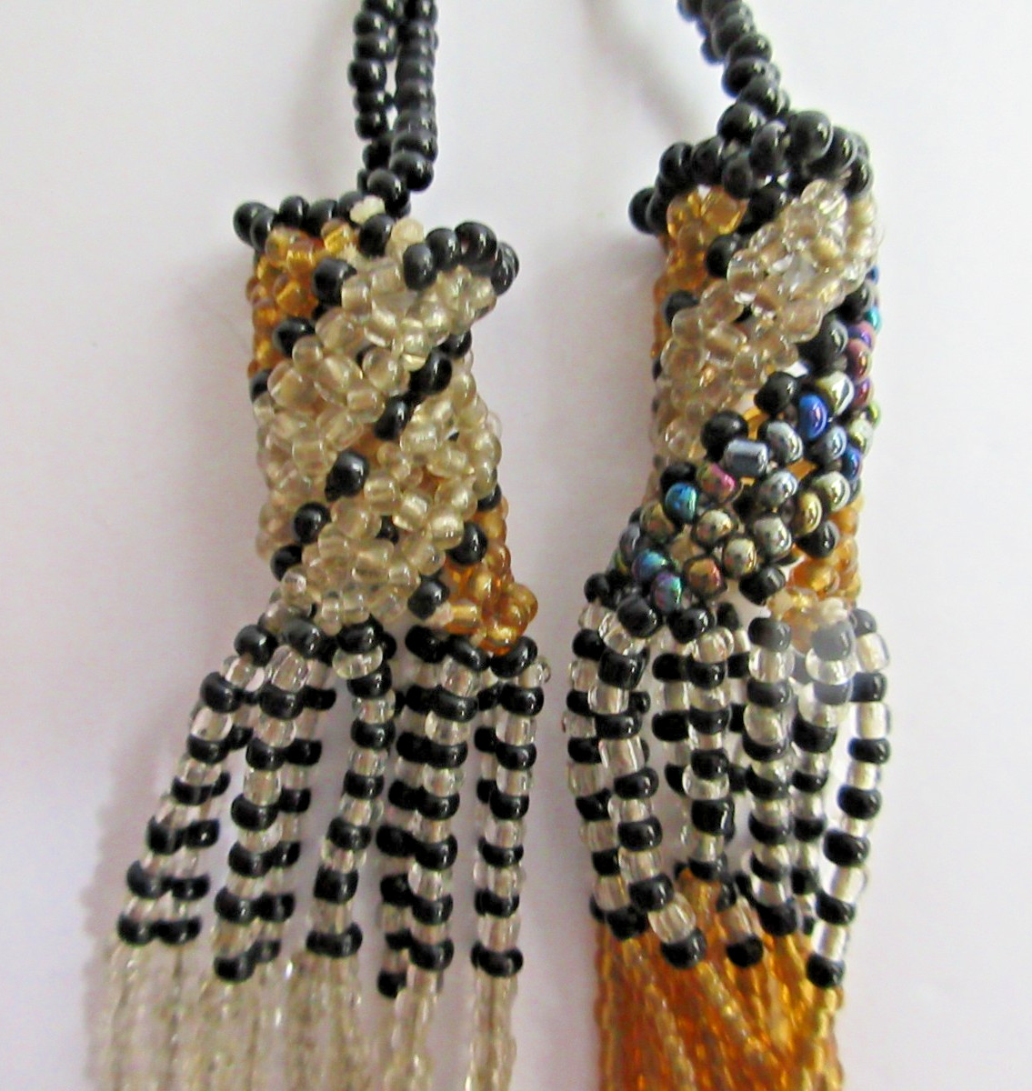 Multi Strand Twisted Woven Sead Bead Beaded Black Bronze Silver Necklace 22″