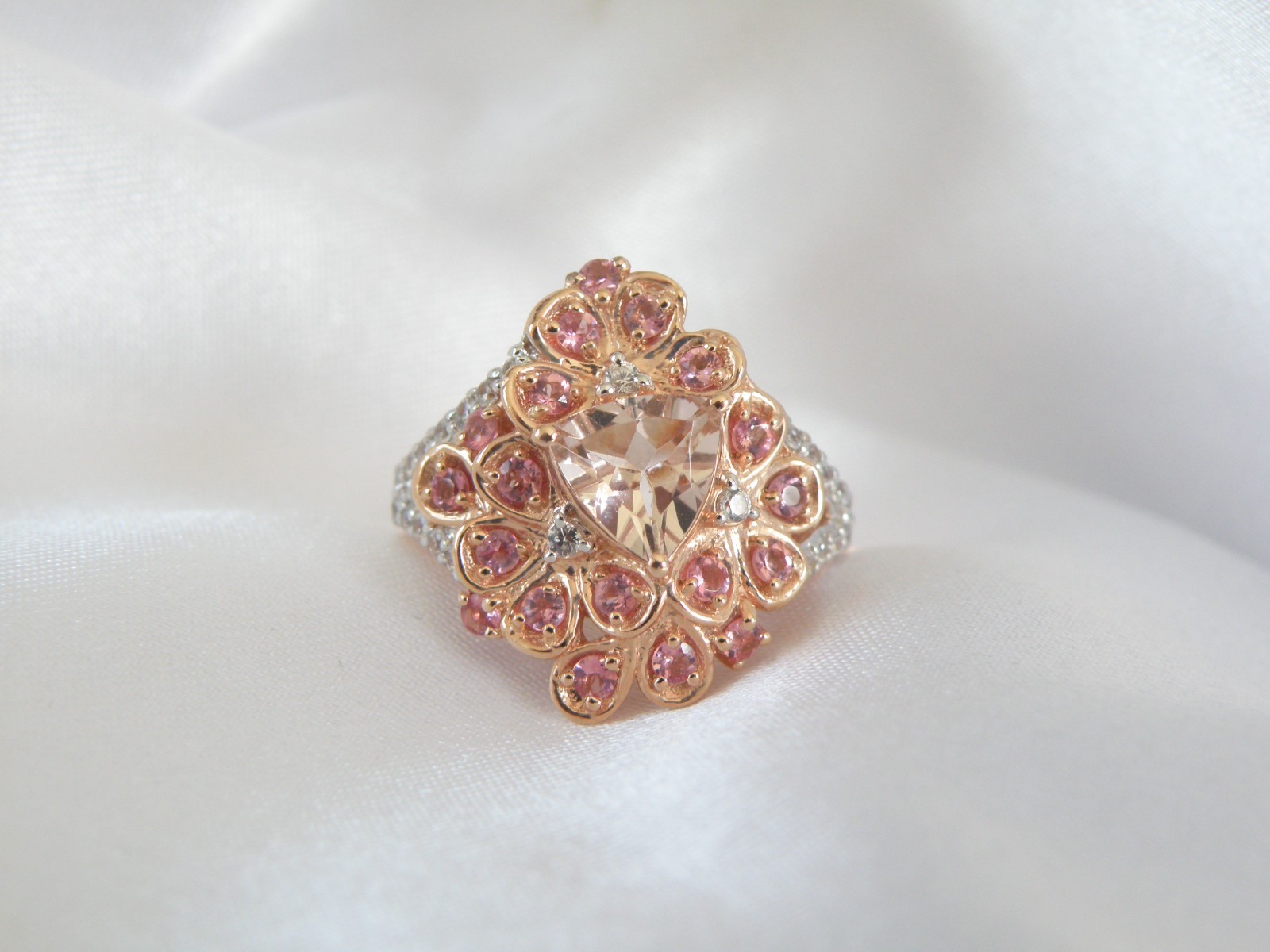 Sterling Silver 925 Rose Gold on Morganite Quartz Antique Style Ring Size 6