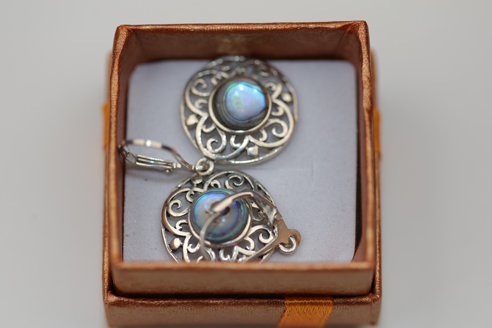 Abalone Gemstone Dangle Earrings Sterling Silver