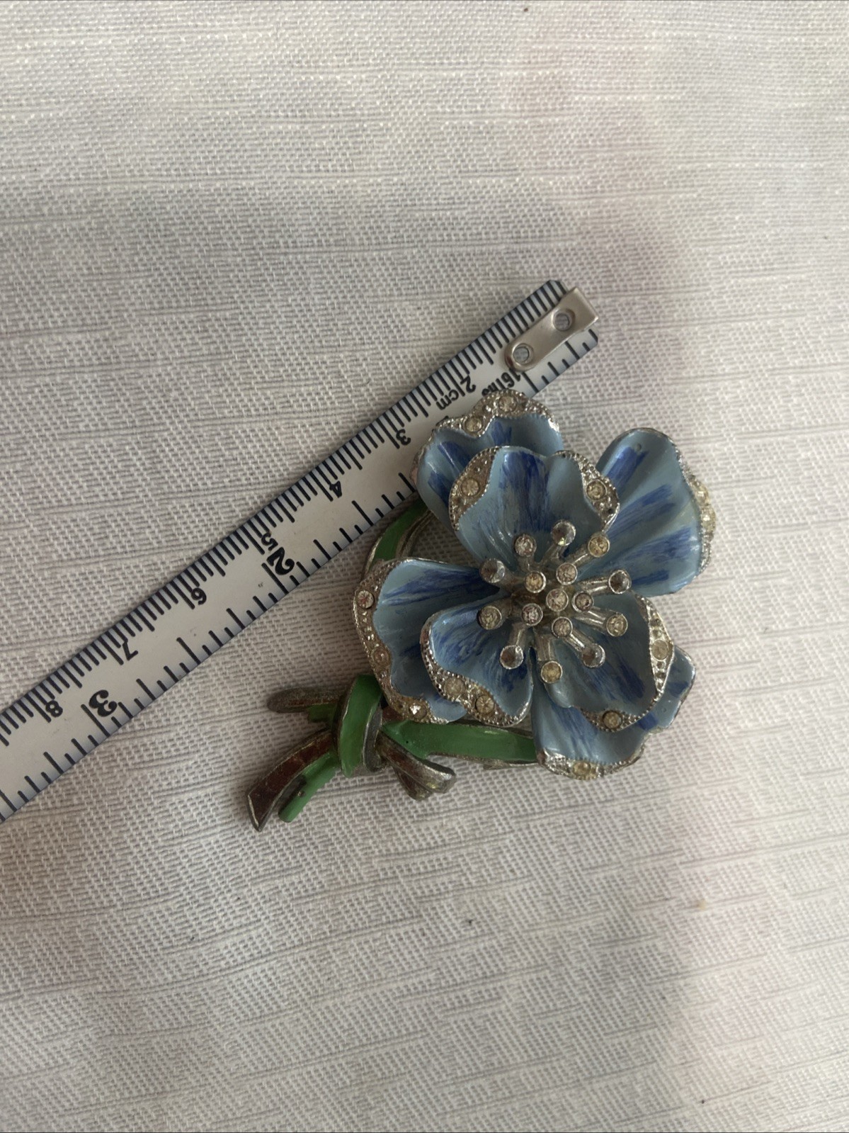 New England Glass Works Trembler Brooch Blue Pansy Flower Enamel Pot Metal