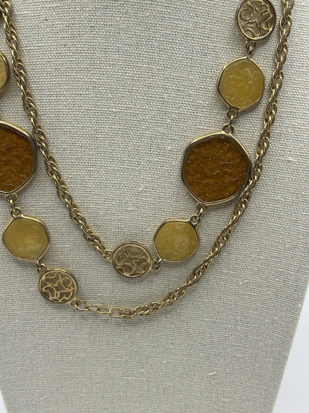 SARAH COVENTRY Necklace & Earrings Taste Of Honey Amber Discs Gold Tone Vintage