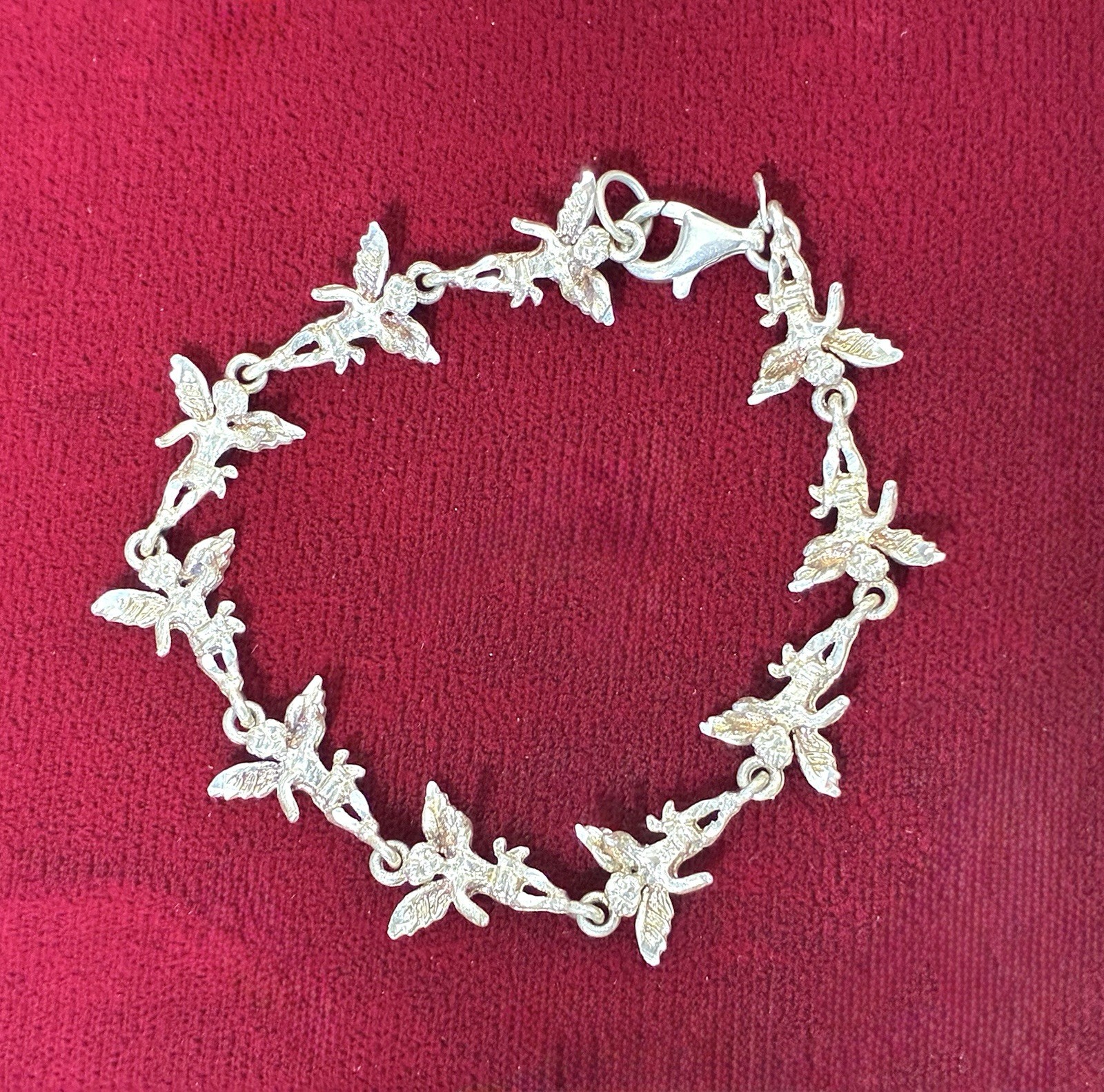 Sterling Silver Fairy Angel Link Bracelet 925 Fantasy Whimsical 7.5”