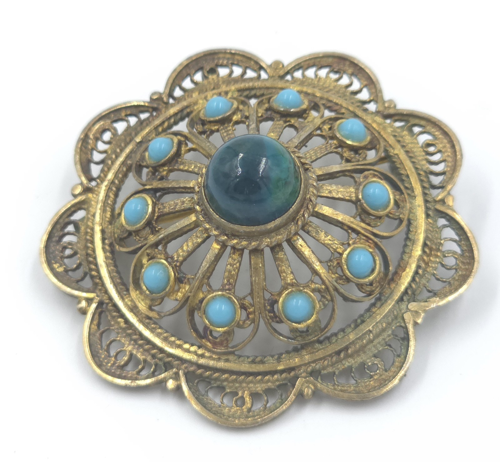 Vintage Eilat & Turquoise STERLING SILVER Filigree Cannetille BROOCH/PENDANT