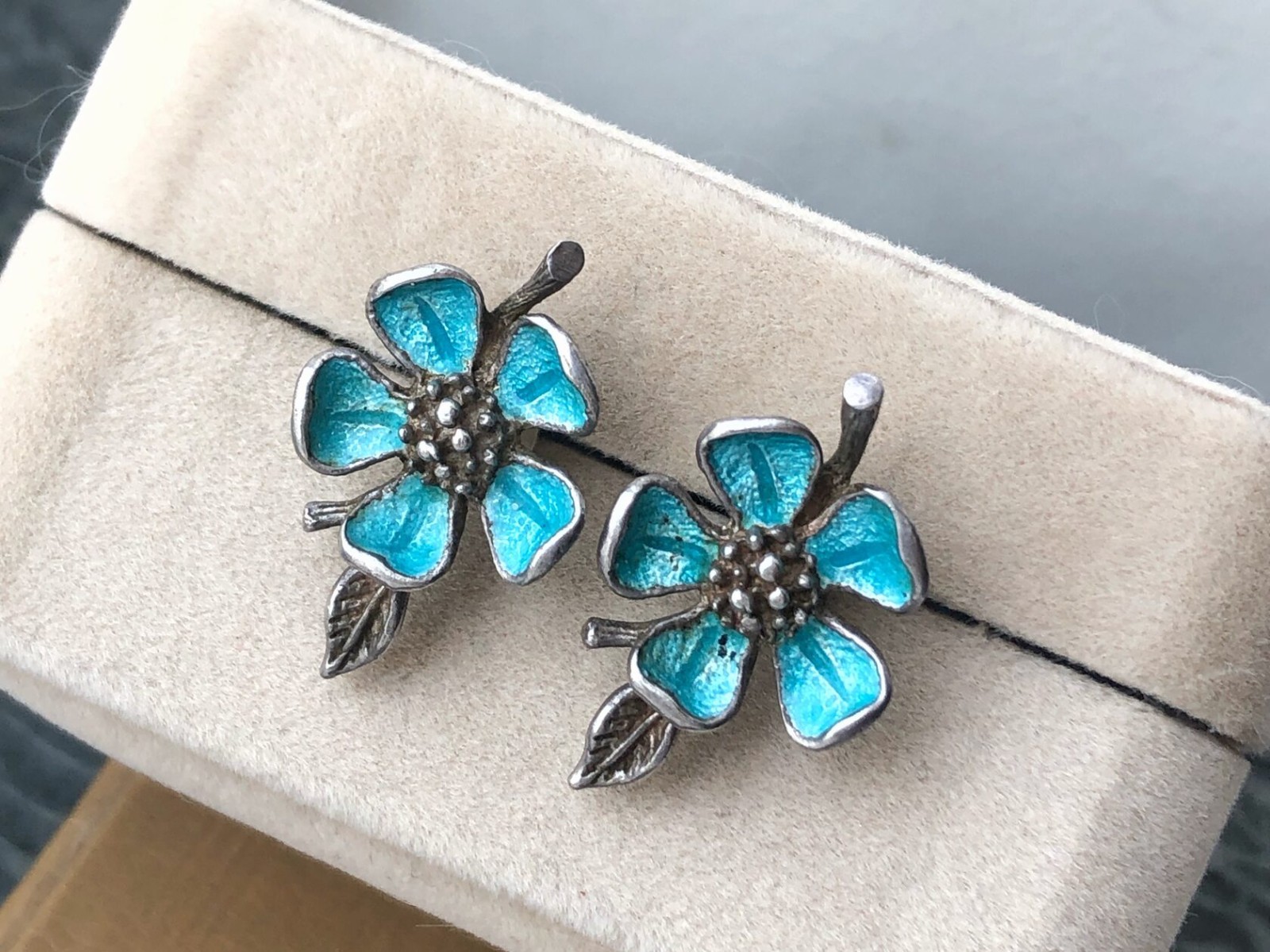 Enamel Estate Jewelry Vintage Soviet Earrings Stud Ear Sterling Silver 916 USSR