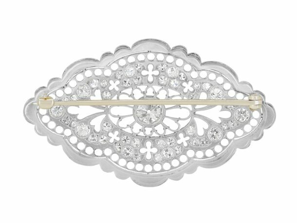 Millegrain Detailed Lozenge Shape Outline Old European Cut 2.66CT CZ Fine Brooch
