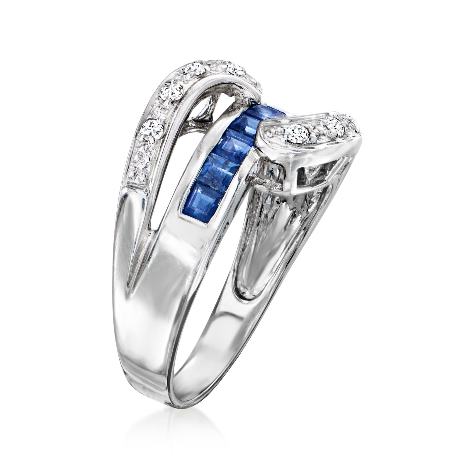 Vint Sapphire & Diamond Rng in 18k White Gold Size 7.5