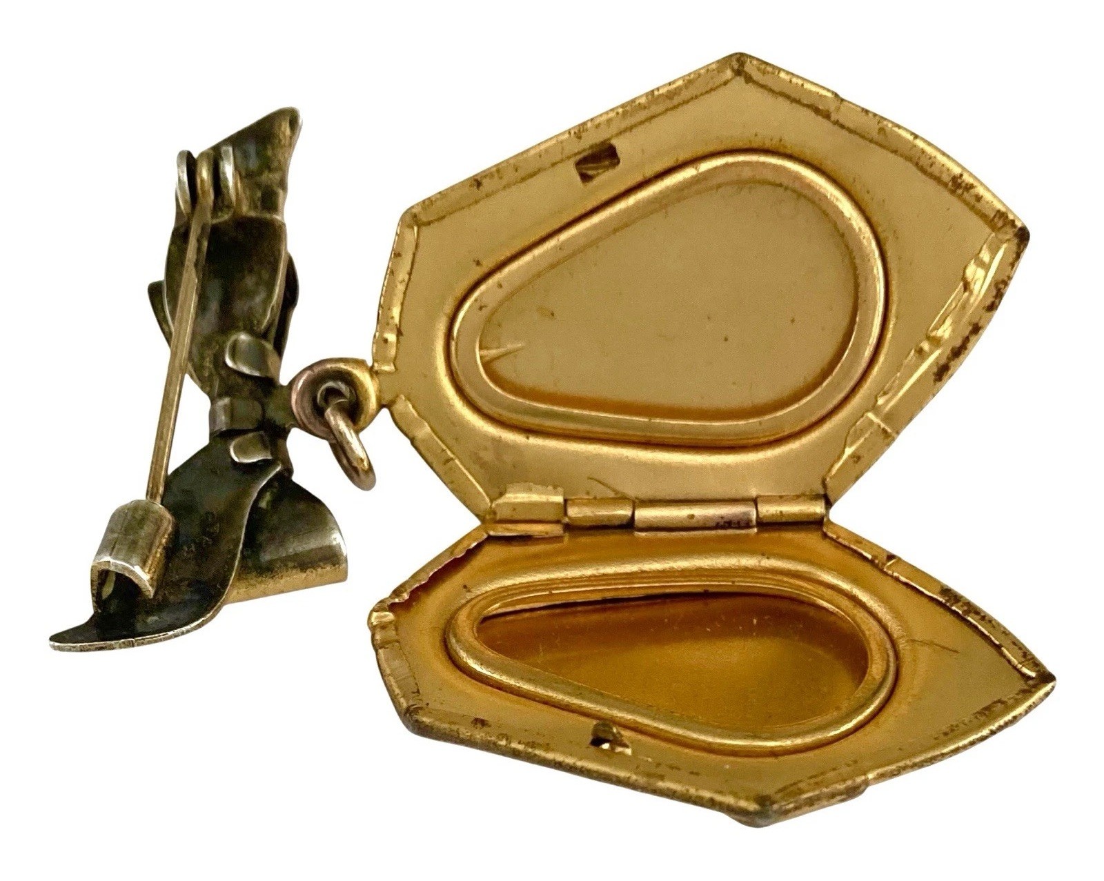 ANTIQUE VICTORIAN Rose & Yellow Gold Filled Floral LOCKET & BOW BROOCH